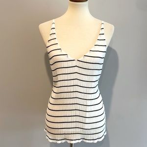 Shona Joy Navy and White Striped Pleated Chiffon Camisole Tank Top Size 4